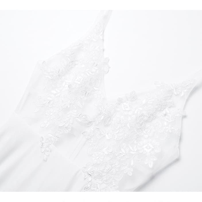 白ワンピース レース切替シースルーロングワンピース