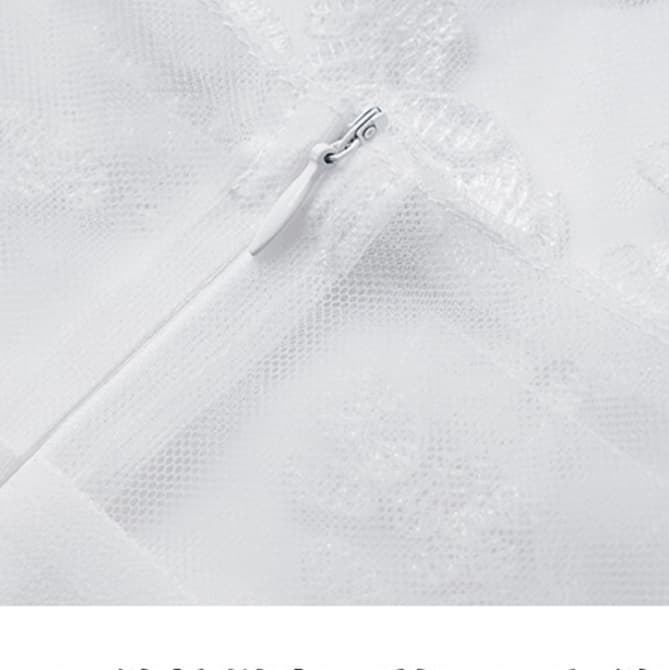 白ワンピース レース切替シースルーロングワンピース