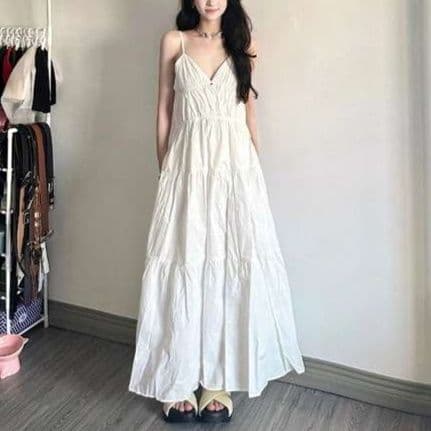 白ワンピース キャミソール マキシワンピース