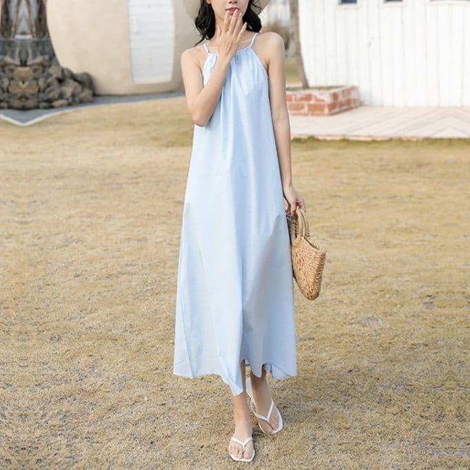 白ワンピース キャミソールゆったりシルエットロングワンピース