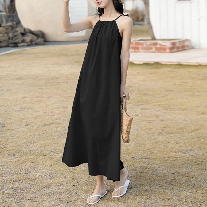 白ワンピース キャミソールゆったりシルエットロングワンピース