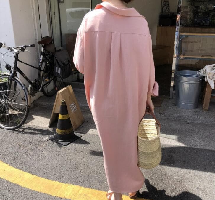 白ワンピース　ベーシックロングシャツワンピース