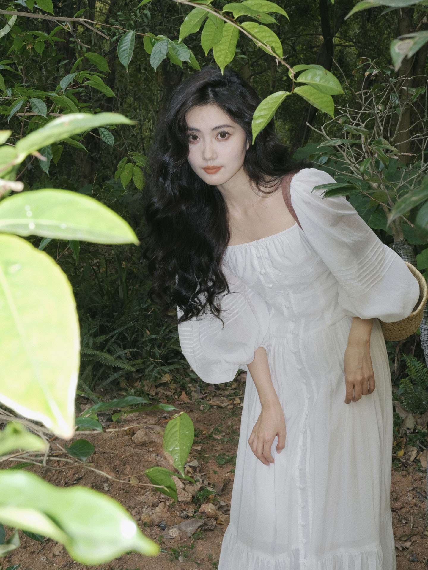白ワンピース 森の妖精風パフスリーブワンピース