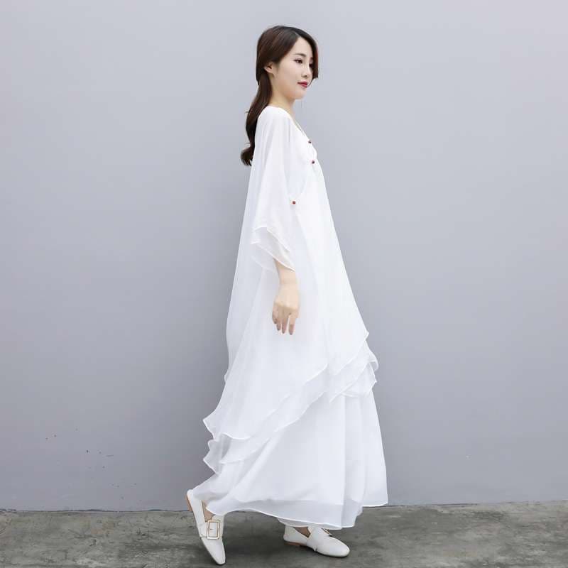 白ワンピース エアリーフリル フレアマキシワンピース