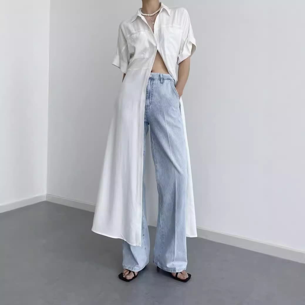 白ワンピース シンプル ロング シャツワンピース