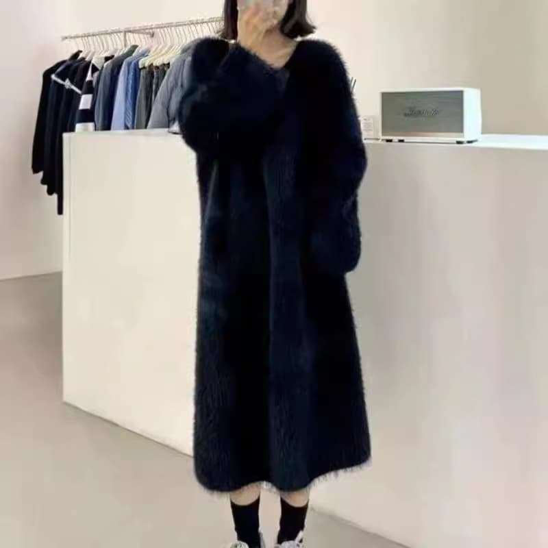 白ワンピース ふわもこミモレ丈ワンピース