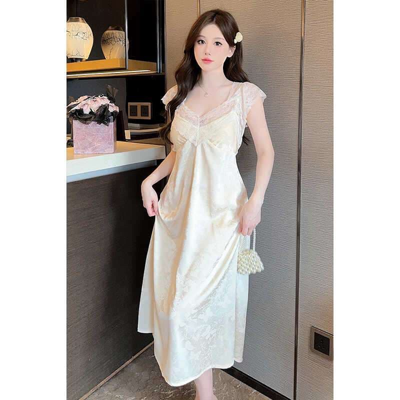 白ワンピース エレガントな花嫁風レースワンピース