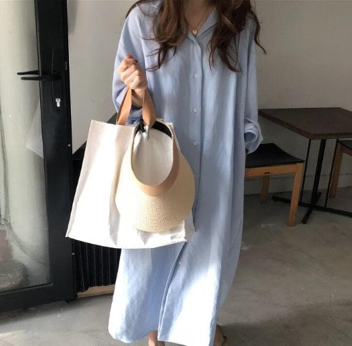 白ワンピース　ベーシックロングシャツワンピース