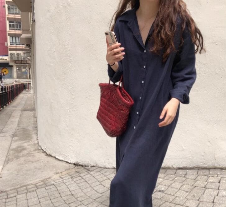 白ワンピース　ベーシックロングシャツワンピース