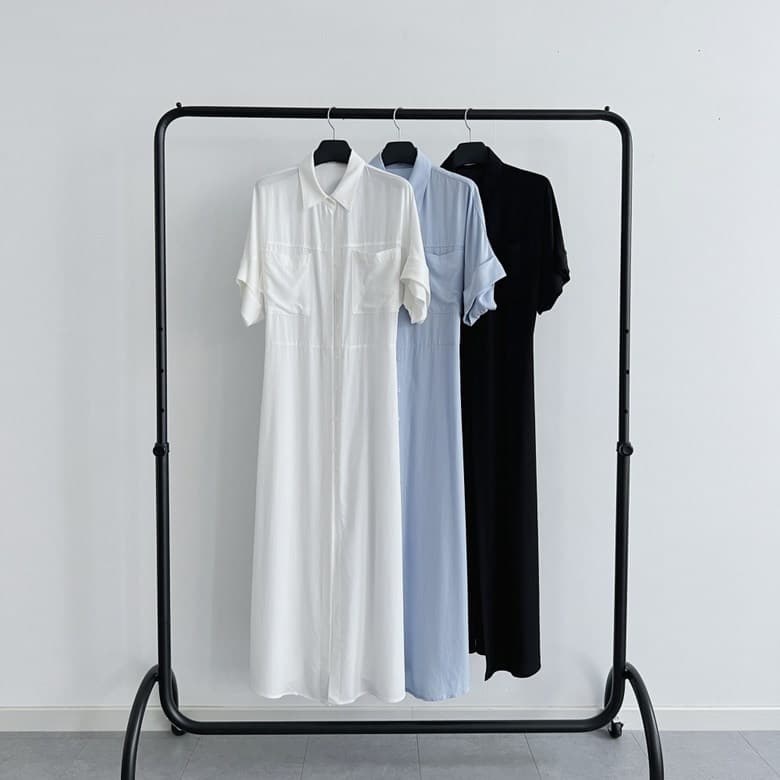 白ワンピース シンプル ロング シャツワンピース
