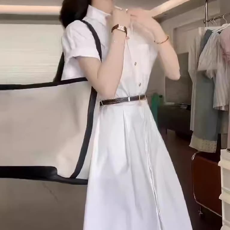 白ワンピース 上質シンプルシャツワンピース