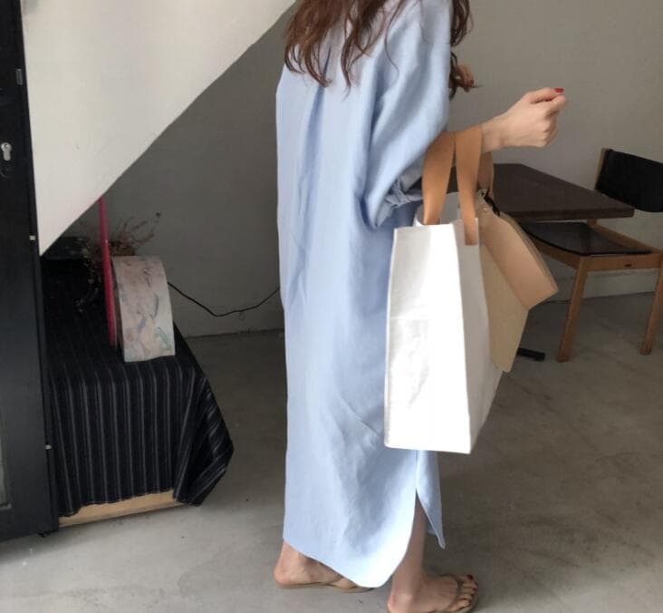 白ワンピース　ベーシックロングシャツワンピース
