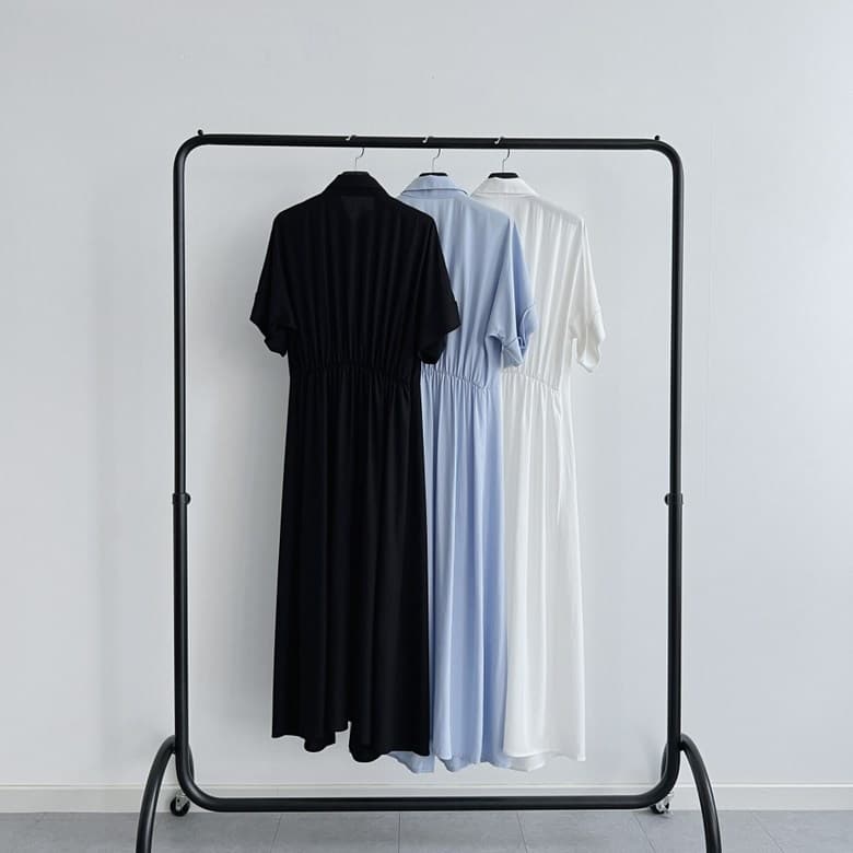 白ワンピース シンプル ロング シャツワンピース